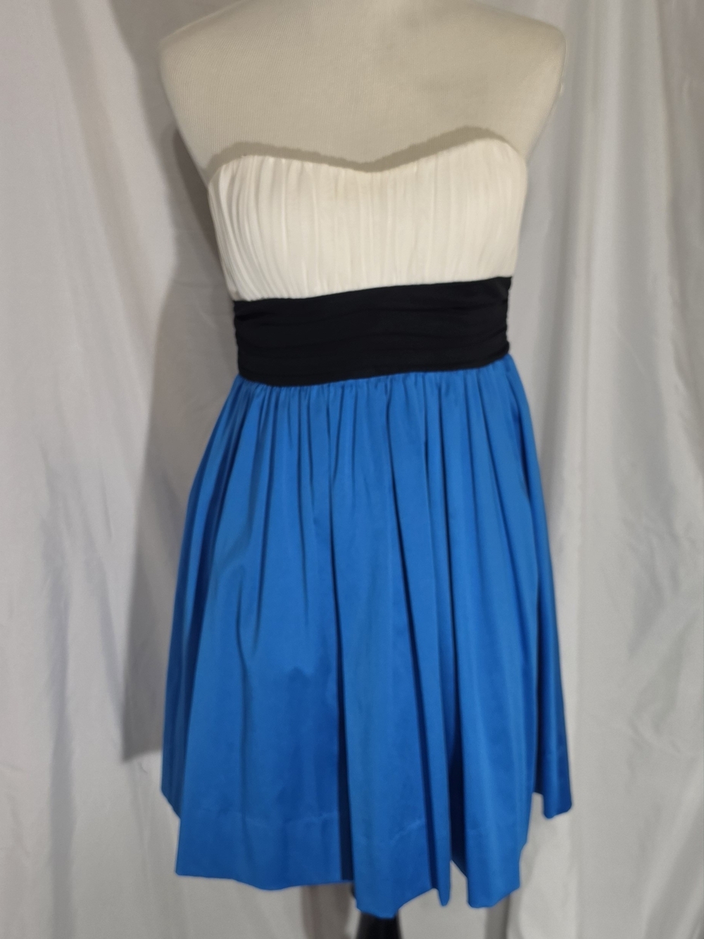 City Triangles Strapless White, Black & Blue A-Line Dress